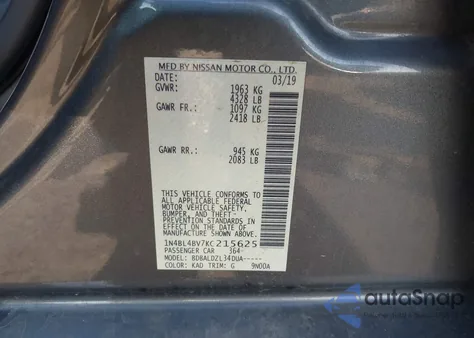 2019 Nissan Altima 2.5 S from USA, damaged, VIN 1N4BL4BV7KC215625